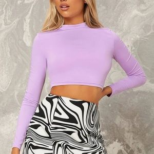 Minimalist mockneck long sleeve tee crop top y2k lilac pastel purple